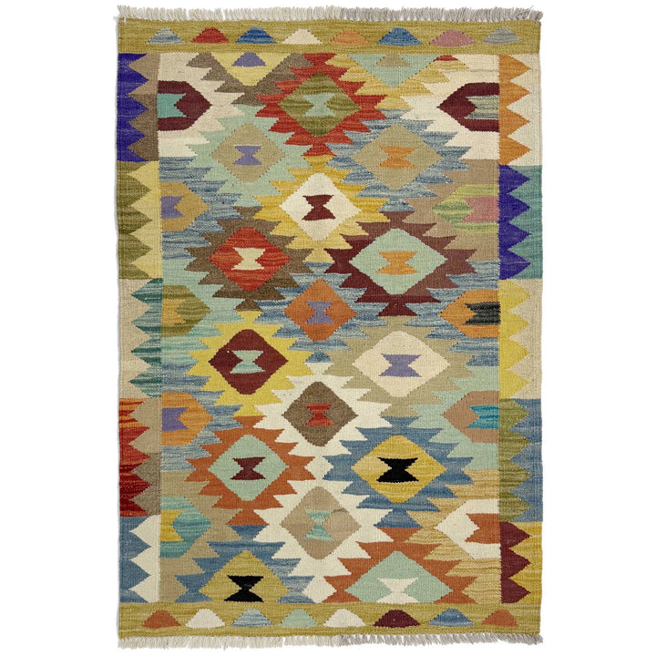 Afghan Vegetable Kilim Rug 2'7" x 4'2" Flat-Weave | No. AL783560