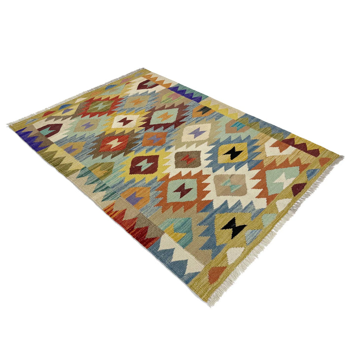 Afghan Vegetable Kilim Rug 2'7" x 4'2" Flat-Weave | No. AL783560