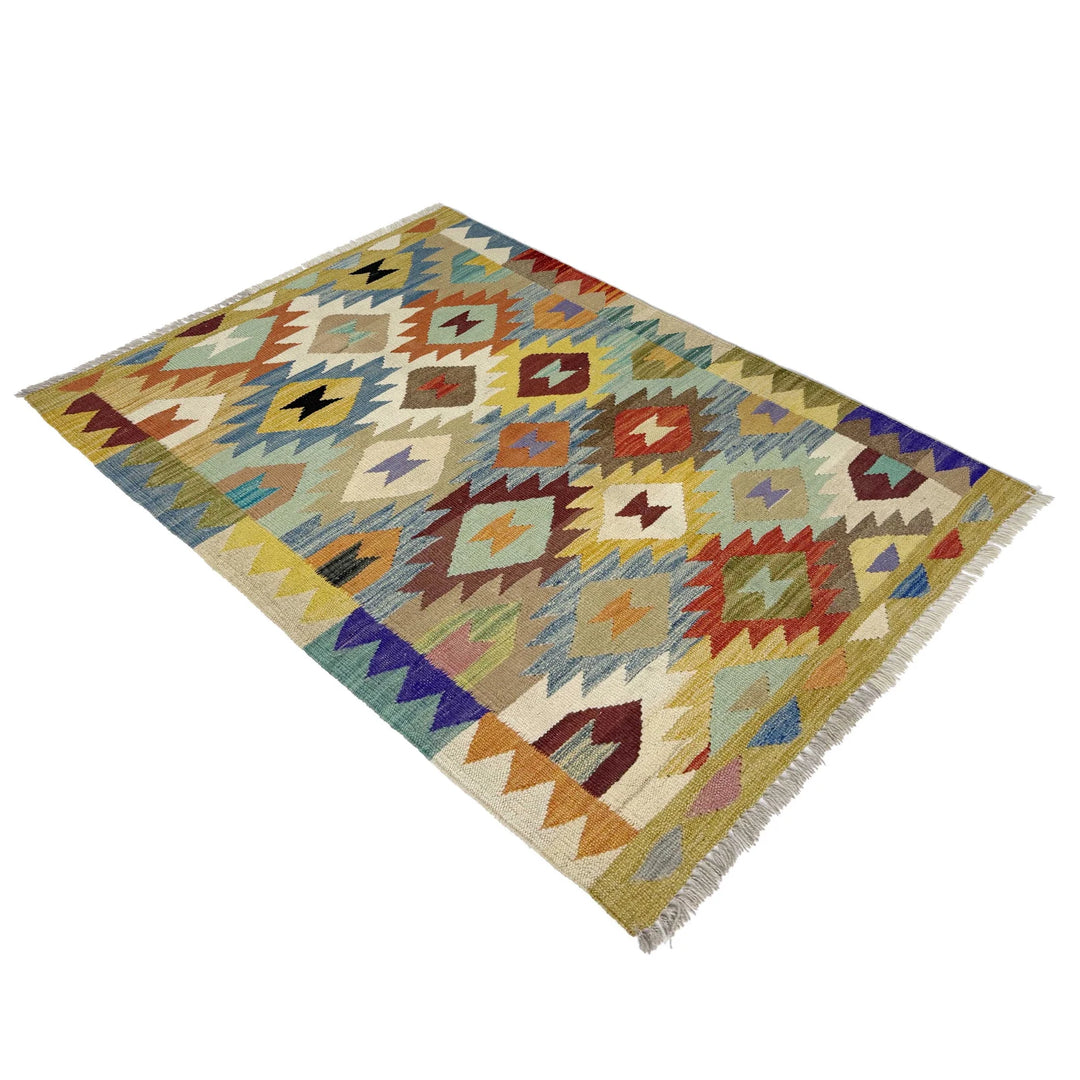 Afghan Vegetable Kilim Rug 2'7" x 4'2" Flat-Weave | No. AL783560