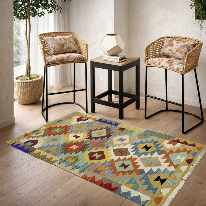 Afghan Vegetable Kilim Rug 2'7" x 4'2" Flat-Weave | No. AL783560