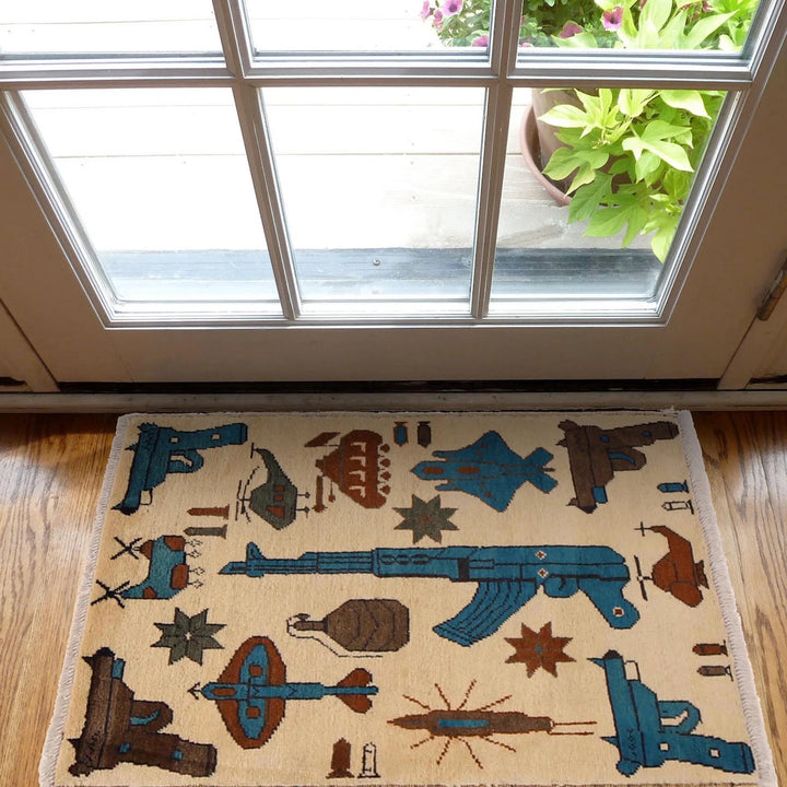 Beige Afghan War Rug 1' 11" x 2' 9" Hand-Knotted | No. AL78367