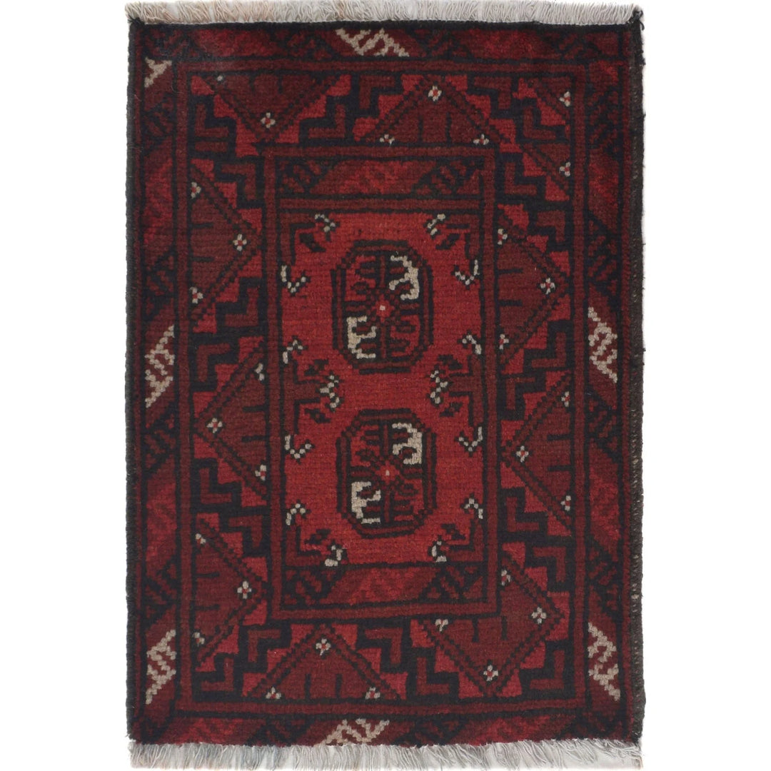 Red Afghan Oriental Rug 1' 6" x 2' 3" Hand-Knotted | No. AL78374