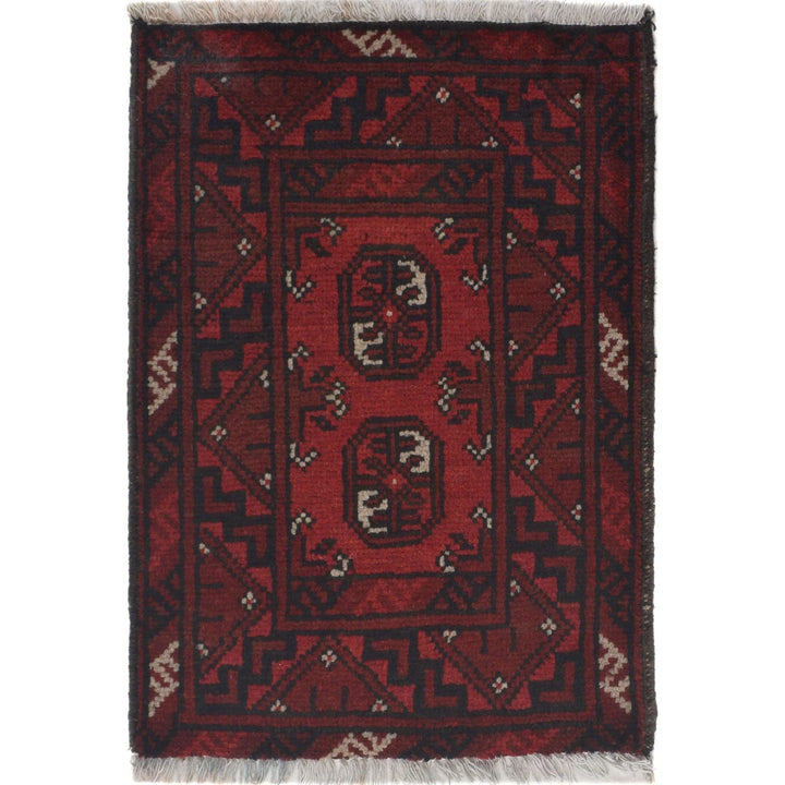 Red Afghan Oriental Rug 1' 6" x 2' 3" Hand-Knotted | No. AL78374