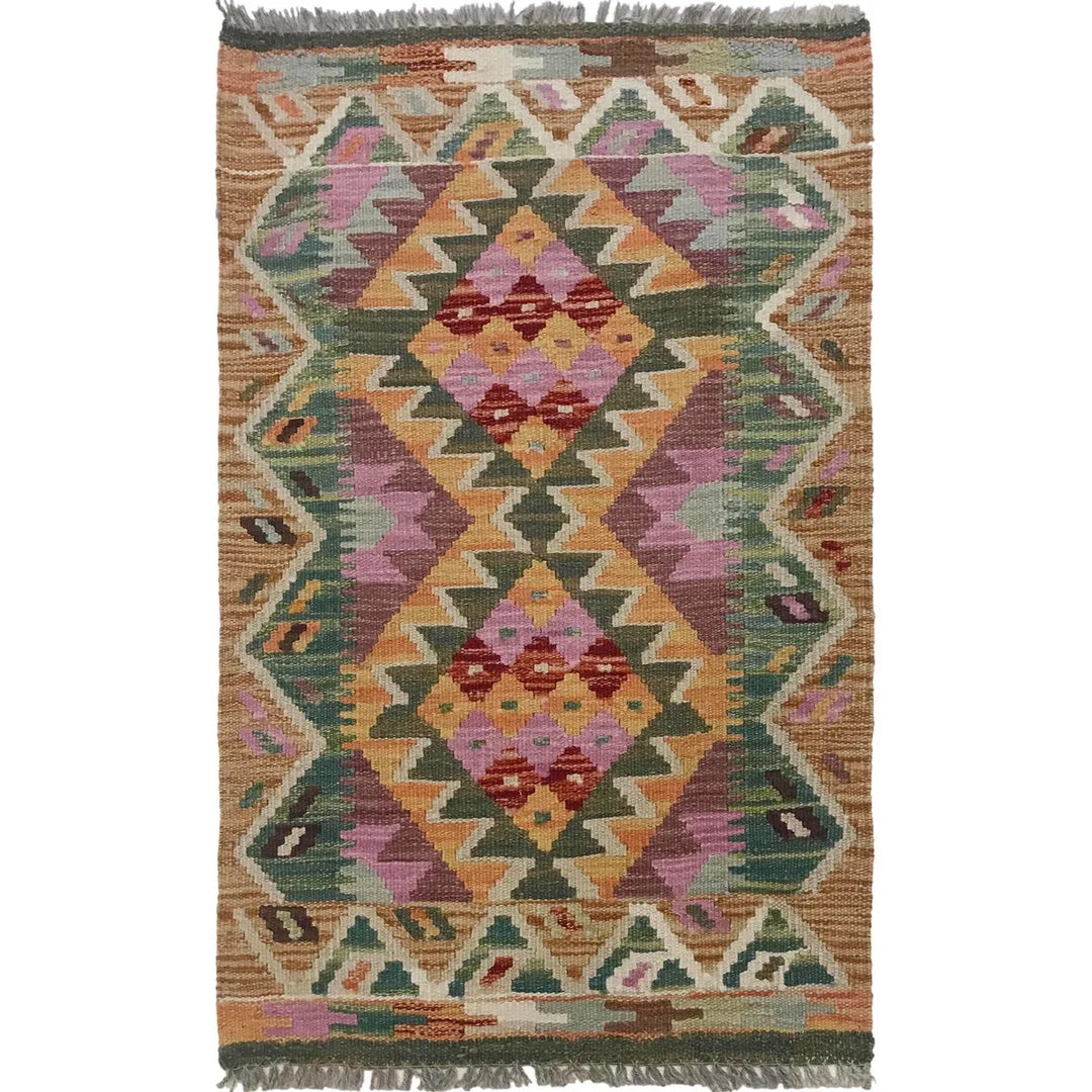Afghan Vegetable Kelim Rug 2' 0" x 3' 2" Flat-Weave | No. AL78383