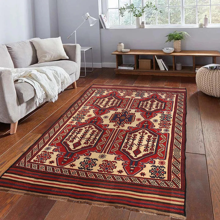 Beige Afghan Saghari Kilim Rug 4' 5" x 6' 3" Flat-Weave | No. AL78398
