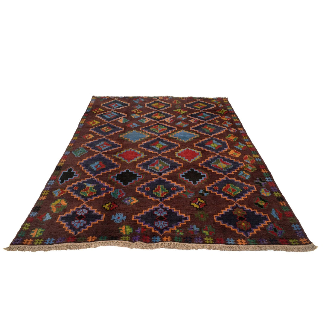 Tan Afghan Kohistani Geometric Rug 5'9" x 7'10" Hand-Knotted | No. AL78439