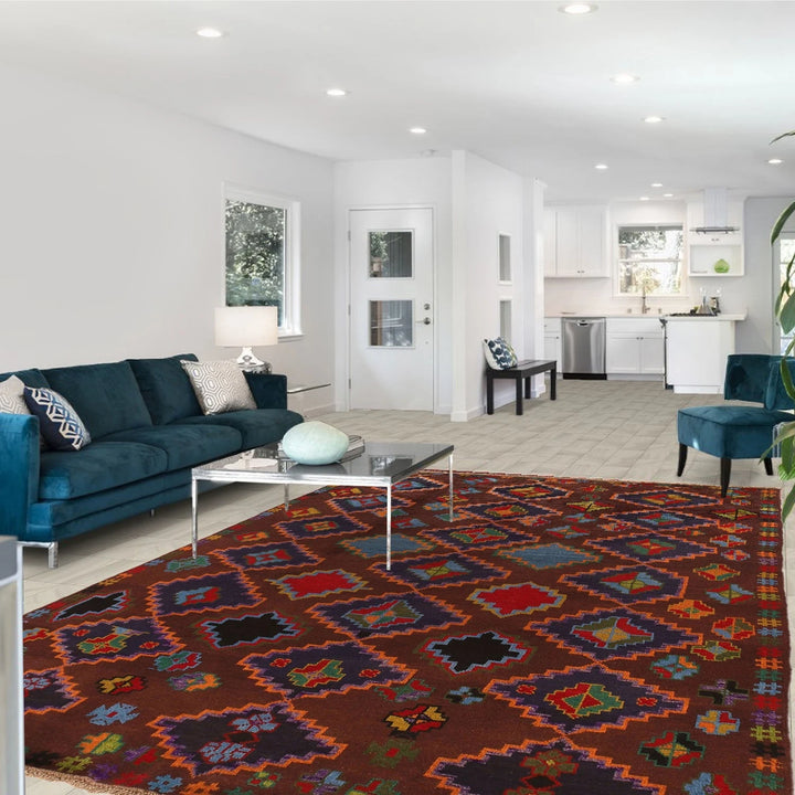 Tan Afghan Kohistani Geometric Rug 5'9" x 7'10" Hand-Knotted | No. AL78439