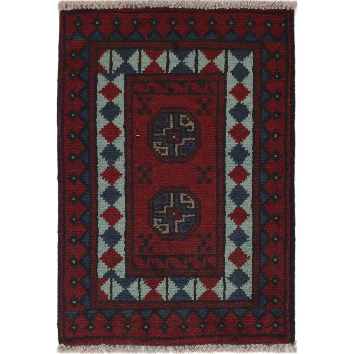Red Afghan Oriental Rug 1' 5" x 2' 1" Hand-Knotted | No. AL78440