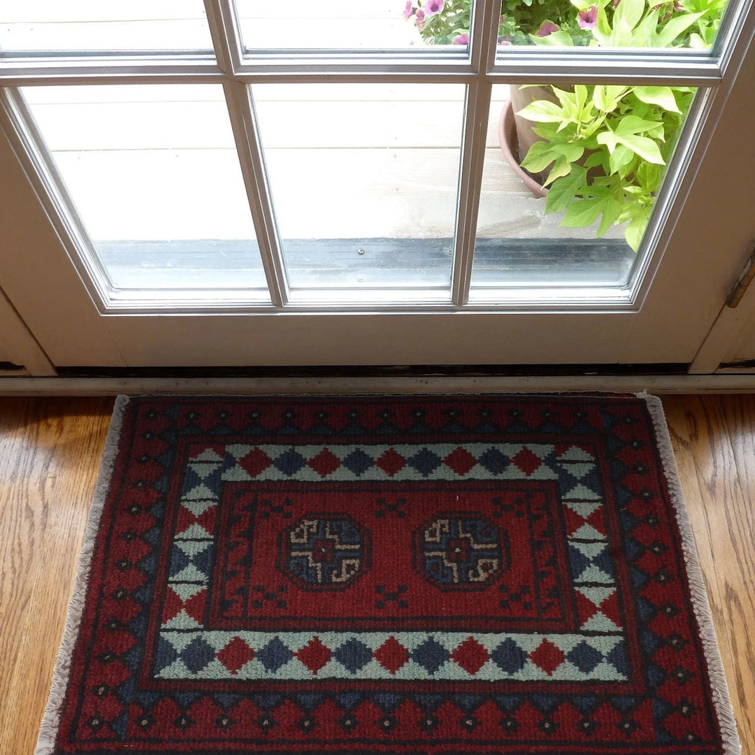 Red Afghan Oriental Rug 1' 5" x 2' 1" Hand-Knotted | No. AL78440