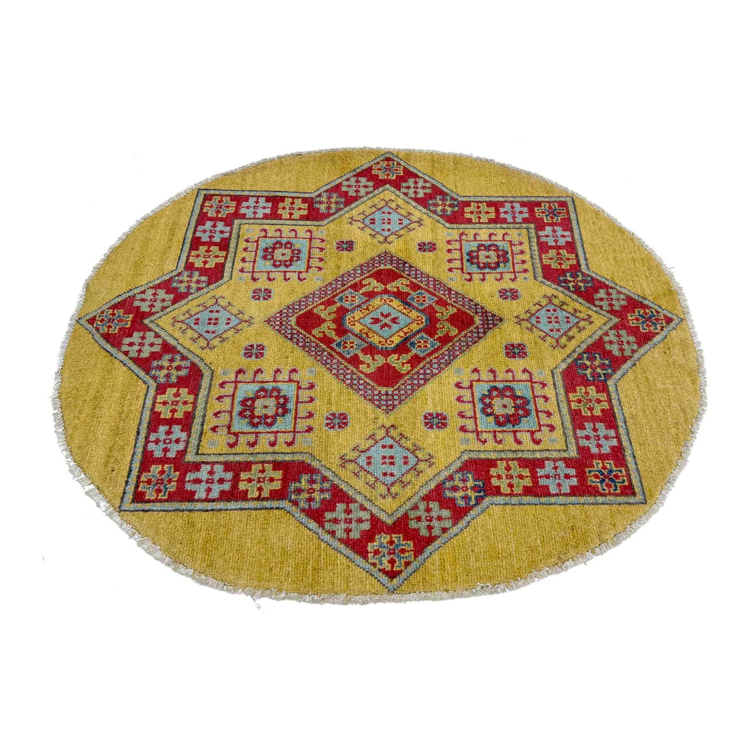 Afghan Kazak Rug 3' 2" x 3' 3" Hand-Knotted | No. AL78448