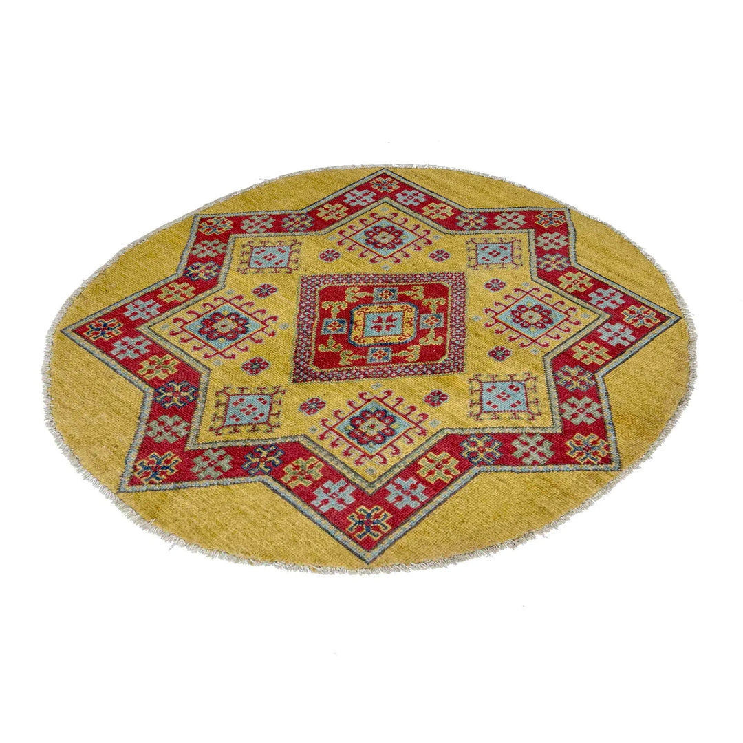 Afghan Kazak Rug 3' 2" x 3' 3" Hand-Knotted | No. AL78448