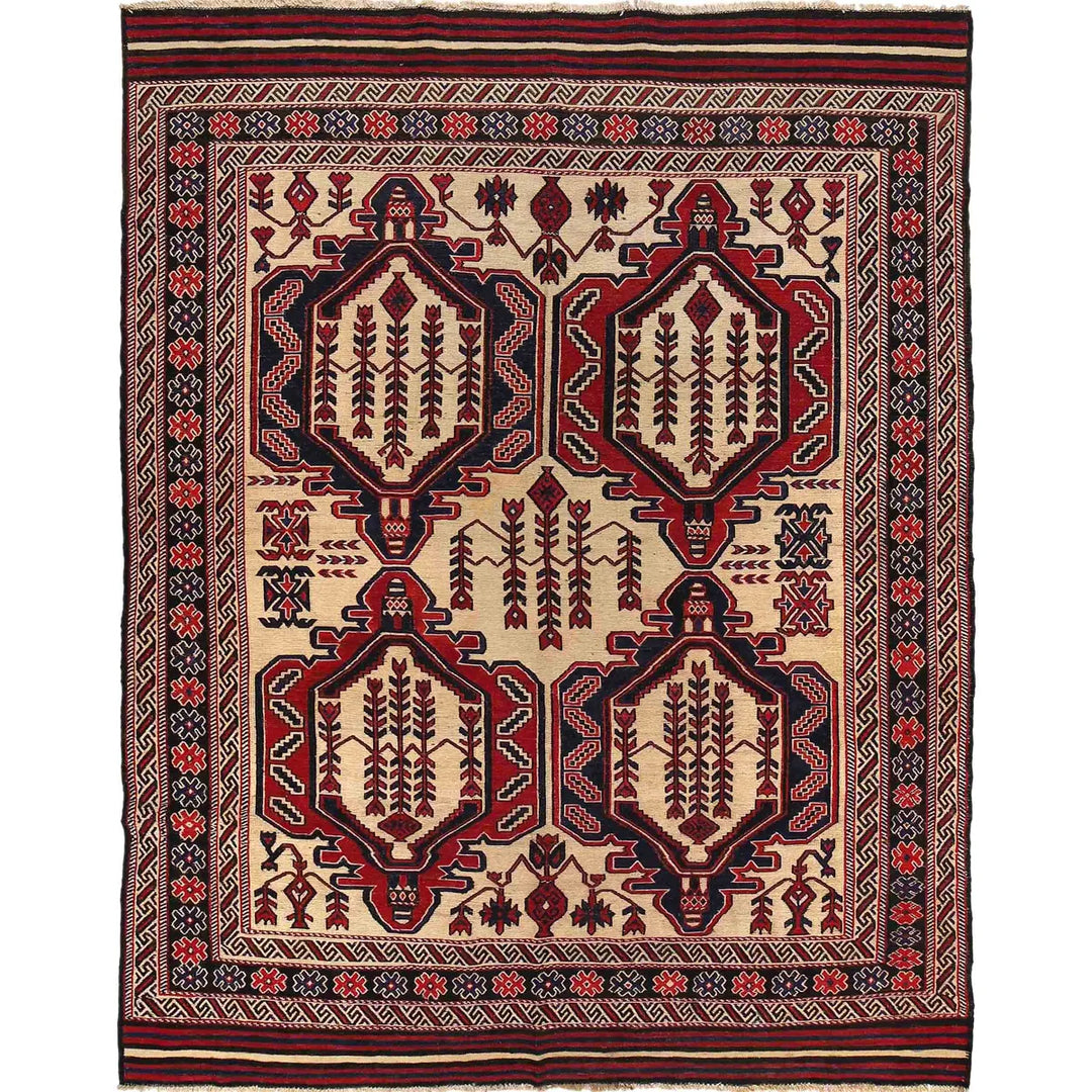 Beige Afghan Saghari Rug 6'9" x 8'10" Flat-Weave | No. AL78456
