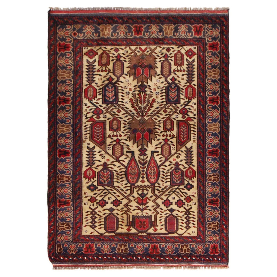 Afghan Baluchi Rug 3' 2" x 4' 7" Hand-Knotted | No. AL78468