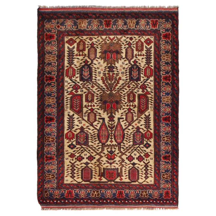 Afghan Baluchi Rug 3' 2" x 4' 7" Hand-Knotted | No. AL78468