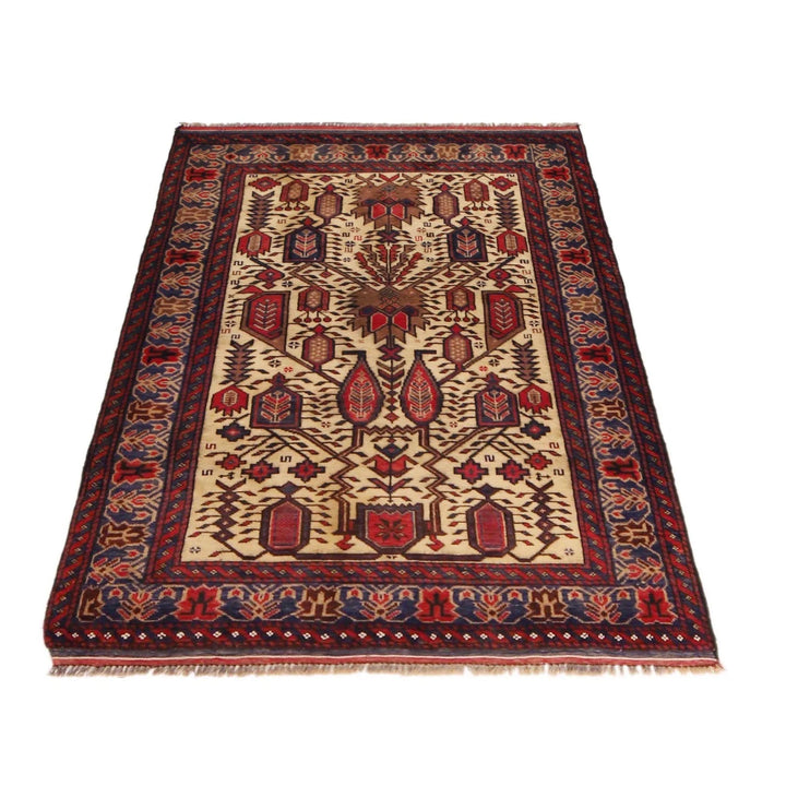 Afghan Baluchi Rug 3' 2" x 4' 7" Hand-Knotted | No. AL78468