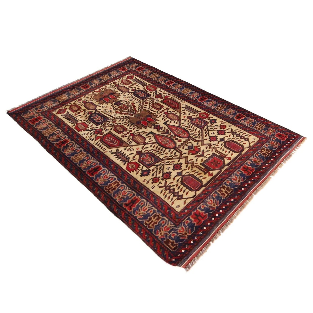 Afghan Baluchi Rug 3' 2" x 4' 7" Hand-Knotted | No. AL78468
