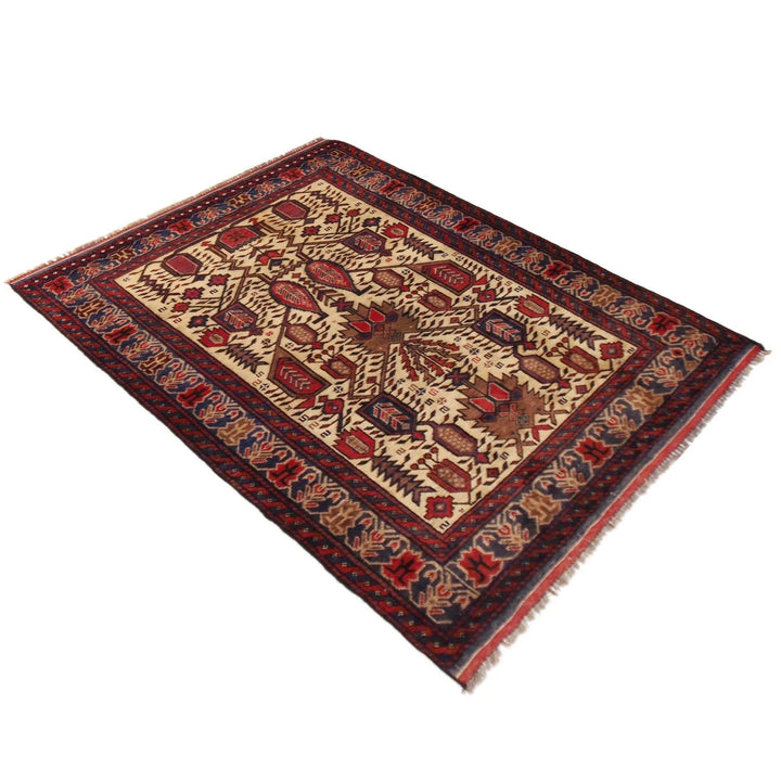 Afghan Baluchi Rug 3' 2" x 4' 7" Hand-Knotted | No. AL78468
