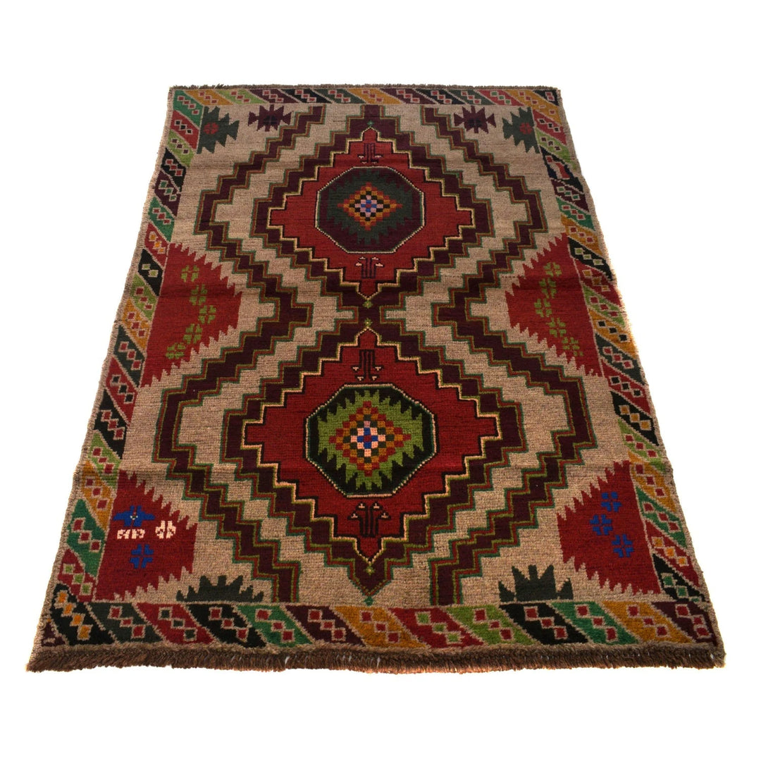 Beige Afghan Baluchi Rug 3' 10" x 5' 11" Hand-Knotted | No. AL78483