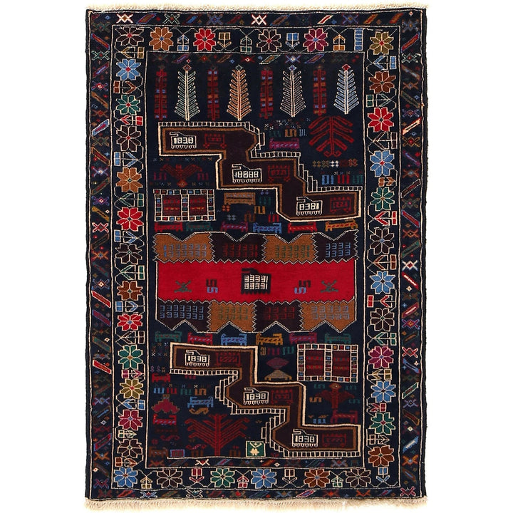 Afghan Baluchi Rug 3' 0" x 4' 4" Hand-Knotted | No. AL78624