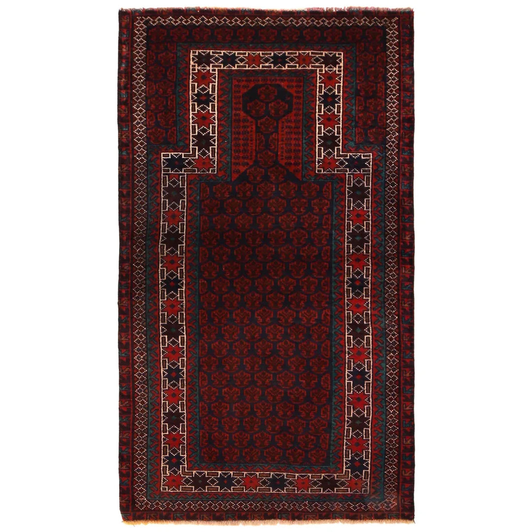 Red Afghan Prayer Rug 3' 0" x 5' 5" Hand-Knotted | No. AL78641