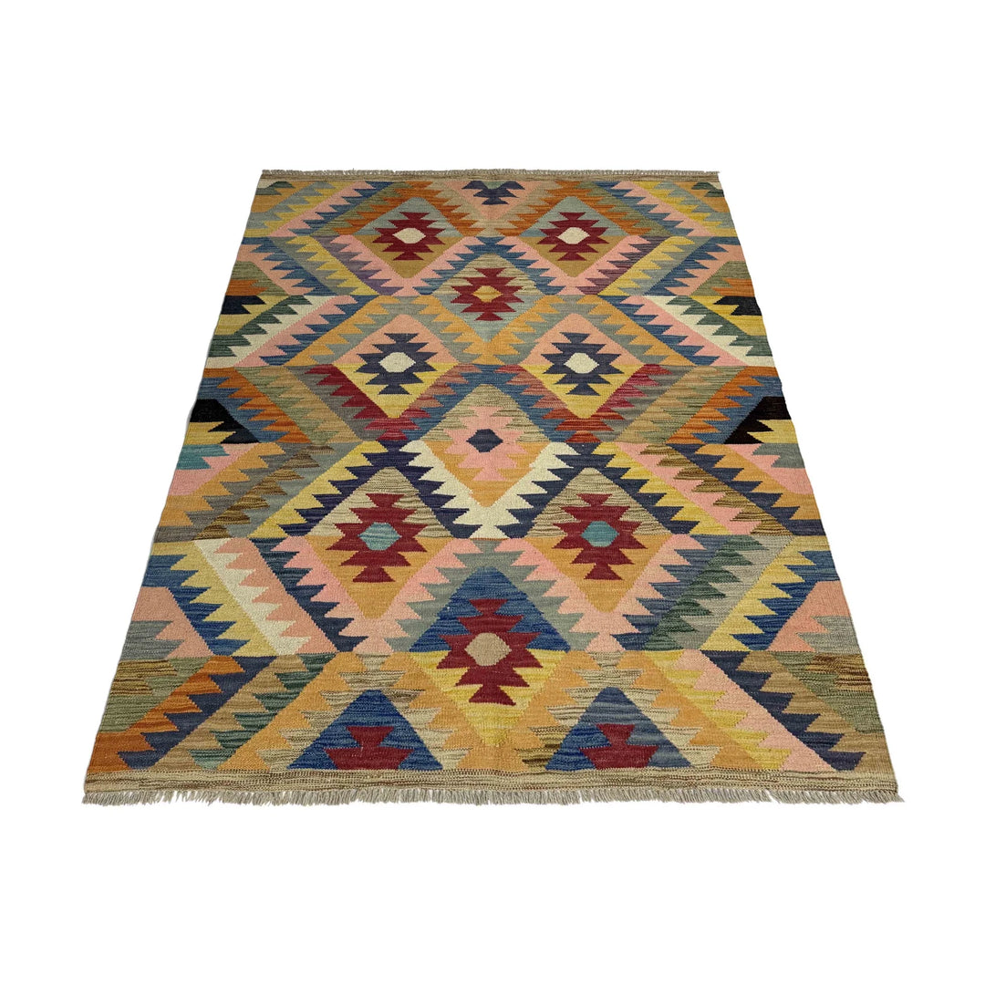 Afghan Vegetable Kilim Rug 4' 3" x 6' 0" Flat-Weave | No. AL786496
