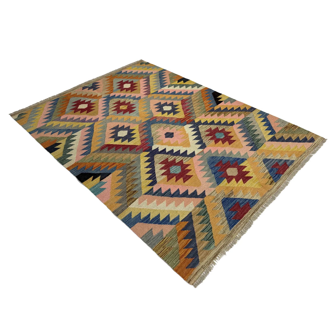 Afghan Vegetable Kilim Rug 4' 3" x 6' 0" Flat-Weave | No. AL786496