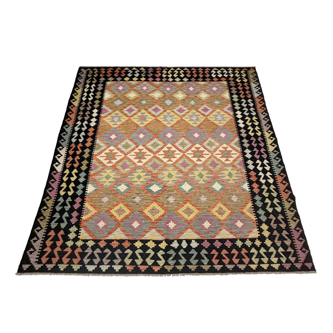 Afghan Vegetable Kilim Rug 6'8" x 9'9" Flat-Weave | No. AL787427