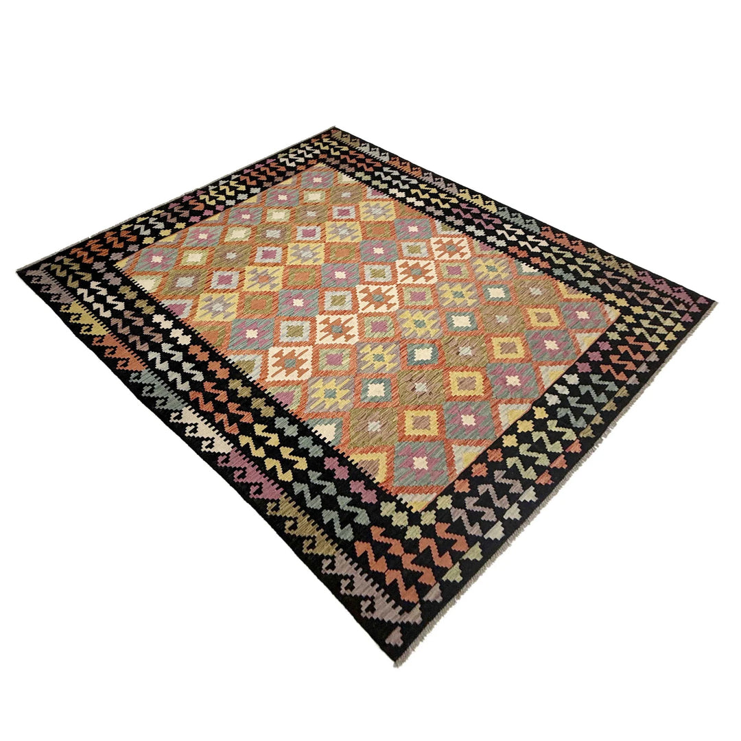 Afghan Vegetable Kilim Rug 6'8" x 9'9" Flat-Weave | No. AL787427