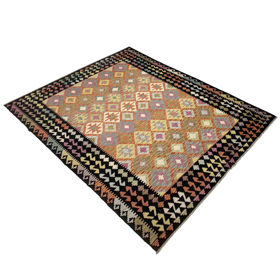 Afghan Vegetable Kilim Rug 6'8" x 9'9" Flat-Weave | No. AL787427