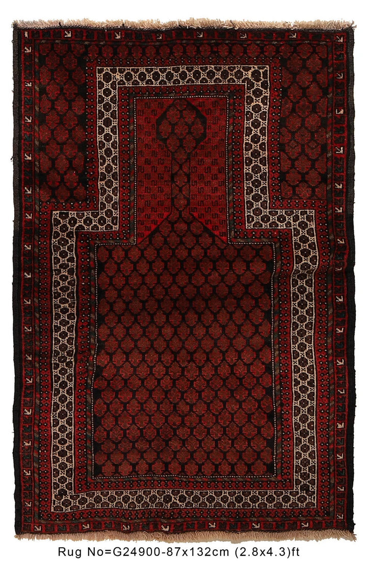 Red Afghan Prayer Rug 2' 10" x 4' 4" Hand-Knotted | No. AL78752