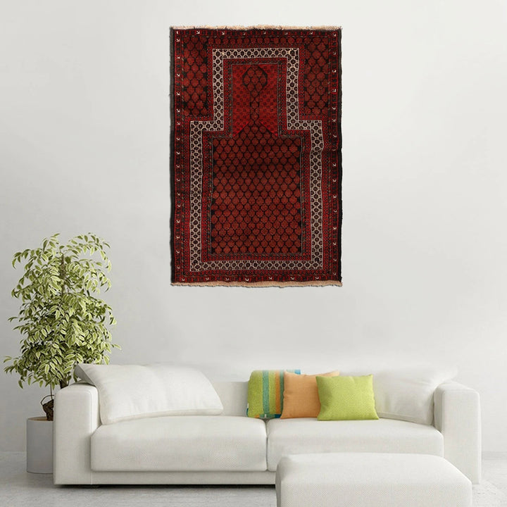 Red Afghan Prayer Rug 2' 10" x 4' 4" Hand-Knotted | No. AL78752