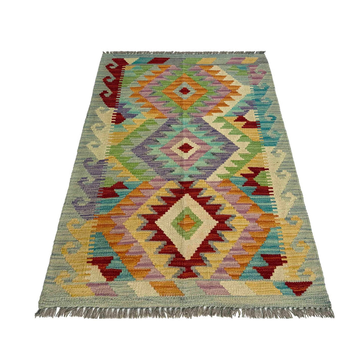 Afghan Vegetable Kilim Rug 2' 5" x 3' 10" Flat-Weave | No. AL787664