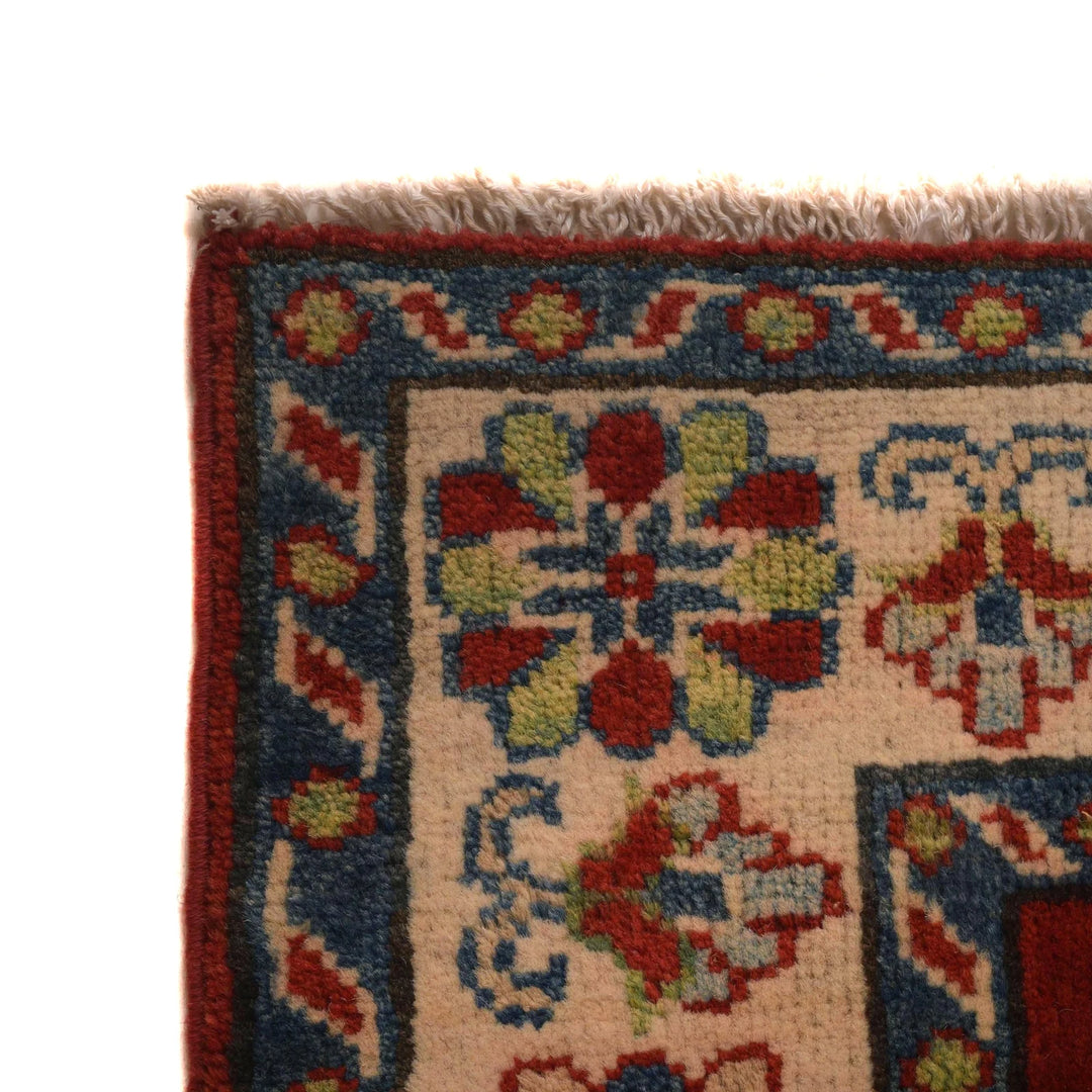 Red Afghan Kazak Rug 3' 3" x 4' 10" Hand-Knotted | No. AL78858