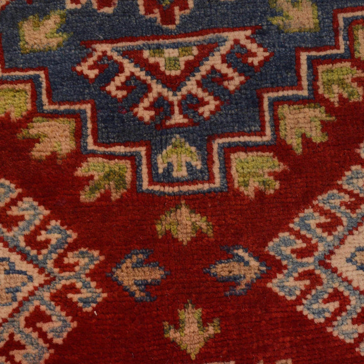 Red Afghan Kazak Rug 3' 3" x 4' 10" Hand-Knotted | No. AL78858