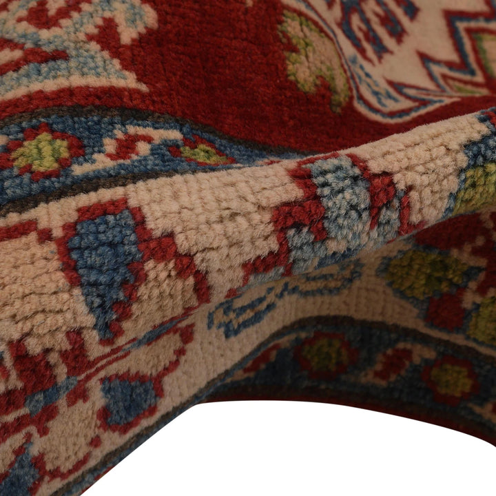 Red Afghan Kazak Rug 3' 3" x 4' 10" Hand-Knotted | No. AL78858