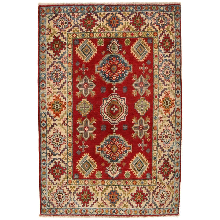 Red Afghan Kazak Rug 3' 5" x 5' 0" Hand-Knotted | No. AL78911