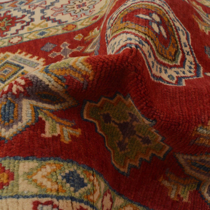Red Afghan Kazak Rug 3' 5" x 5' 0" Hand-Knotted | No. AL78911