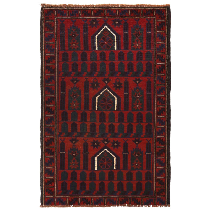 Red Afghan Prayer Rug 3' 0" x 4' 8" Hand-Knotted | No. AL78927