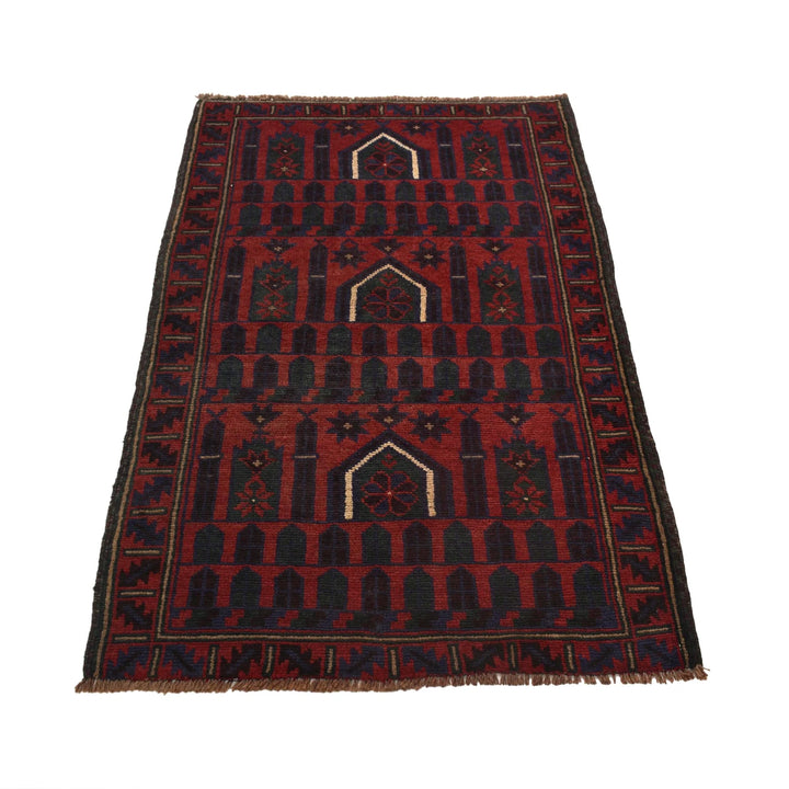 Red Afghan Prayer Rug 3' 0" x 4' 8" Hand-Knotted | No. AL78927