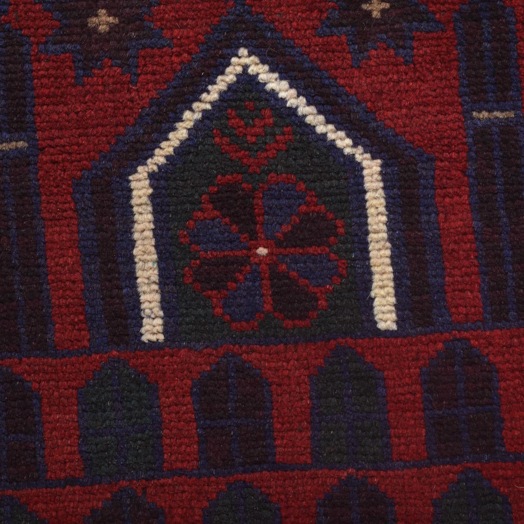 Red Afghan Prayer Rug 3' 0" x 4' 8" Hand-Knotted | No. AL78927