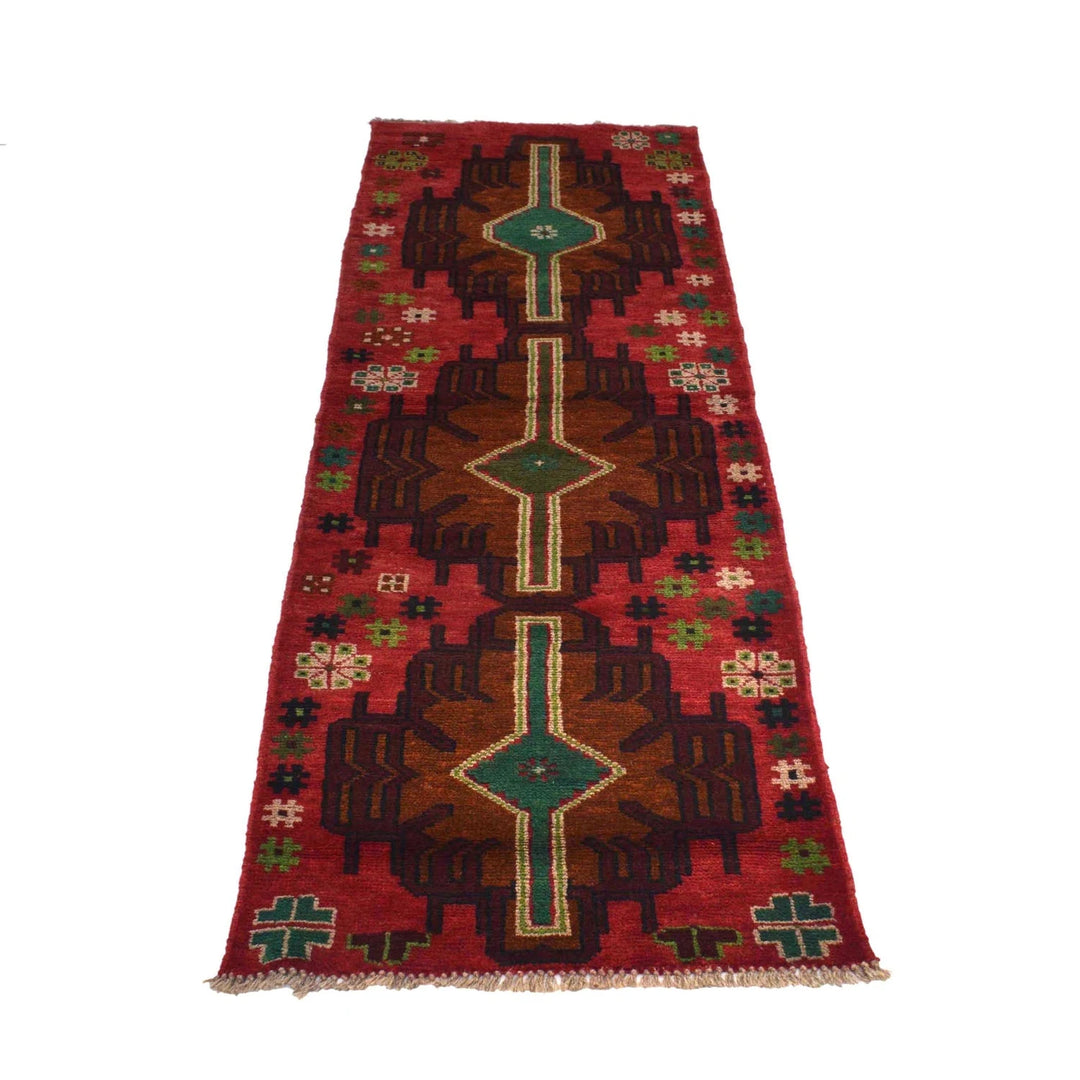 Red Afghan Baluchi Rug 2' 2" x 6' 7" Hand-Knotted | No. AL78930