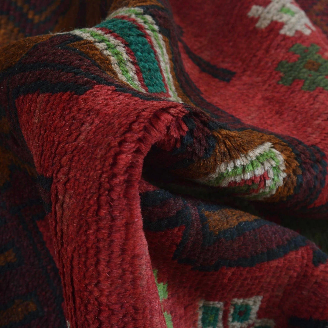 Red Afghan Baluchi Rug 2' 2" x 6' 7" Hand-Knotted | No. AL78930