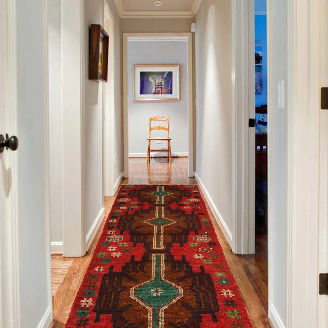 Red Afghan Baluchi Rug 2' 2" x 6' 7" Hand-Knotted | No. AL78930