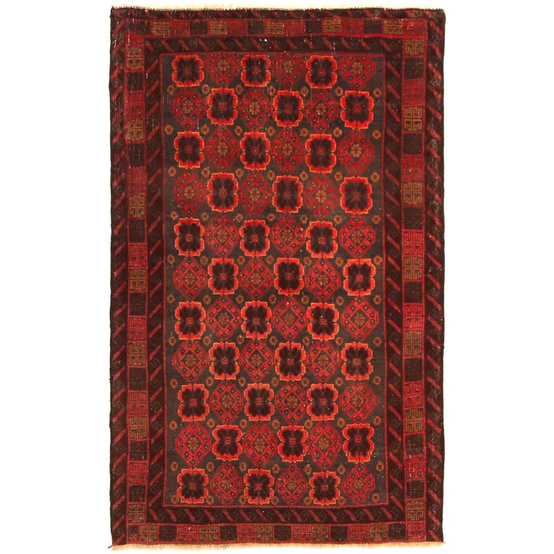 Red Afghan Baluchi Rug 2' 11" x 4' 10" Hand-Knotted | No. AL78933