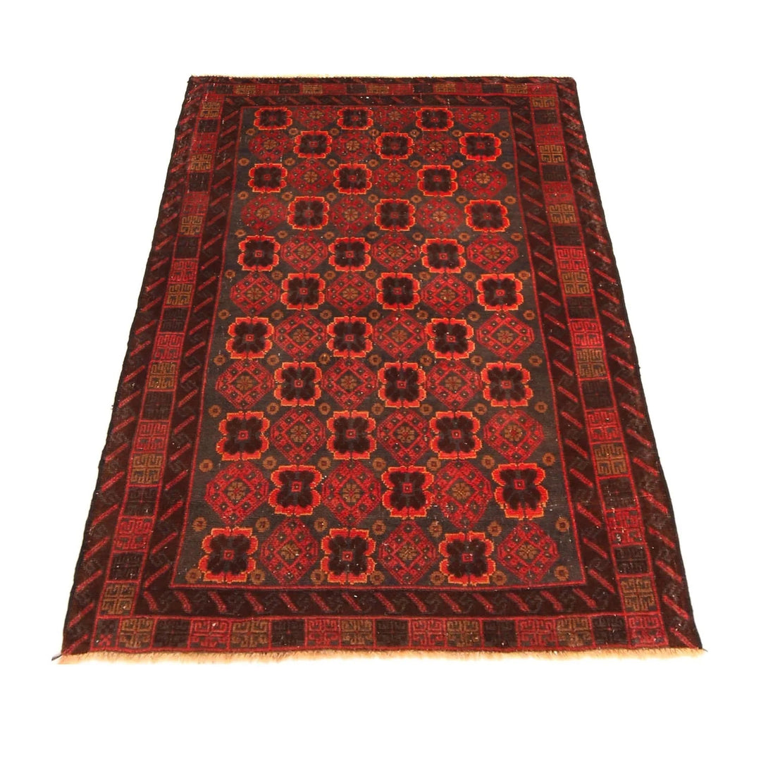 Red Afghan Baluchi Rug 2' 11" x 4' 10" Hand-Knotted | No. AL78933