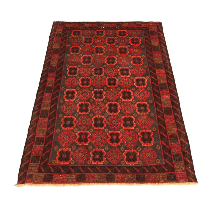 Red Afghan Baluchi Rug 2' 11" x 4' 10" Hand-Knotted | No. AL78933