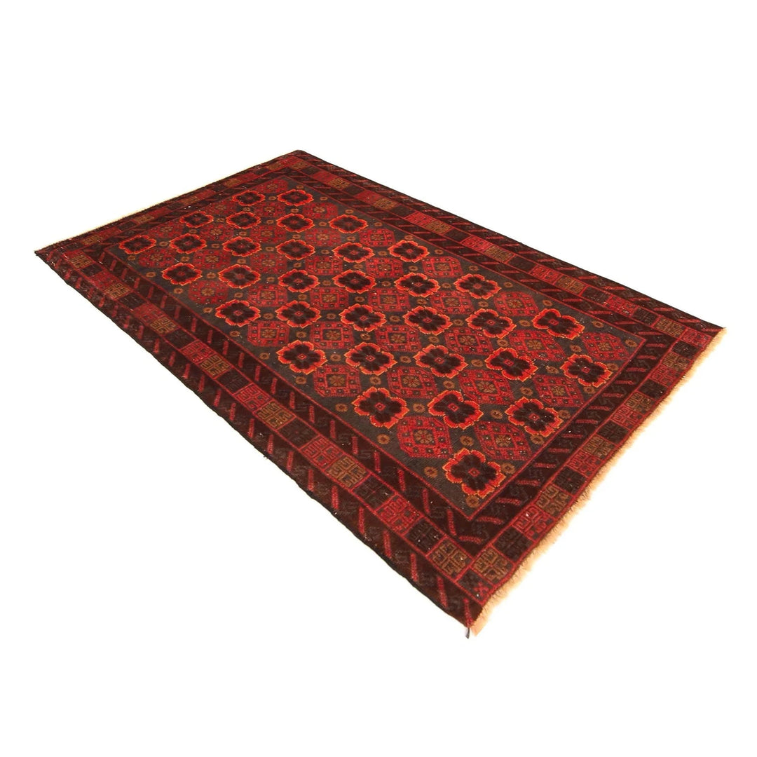 Red Afghan Baluchi Rug 2' 11" x 4' 10" Hand-Knotted | No. AL78933