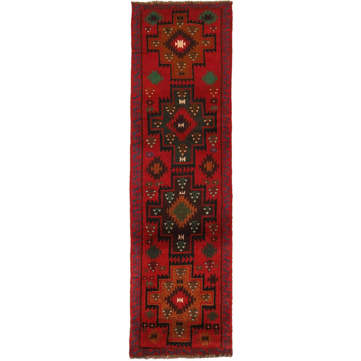 Red Afghan Baluchi Rug 2' 6" x 9' 8" Hand-Knotted | No. AL78935