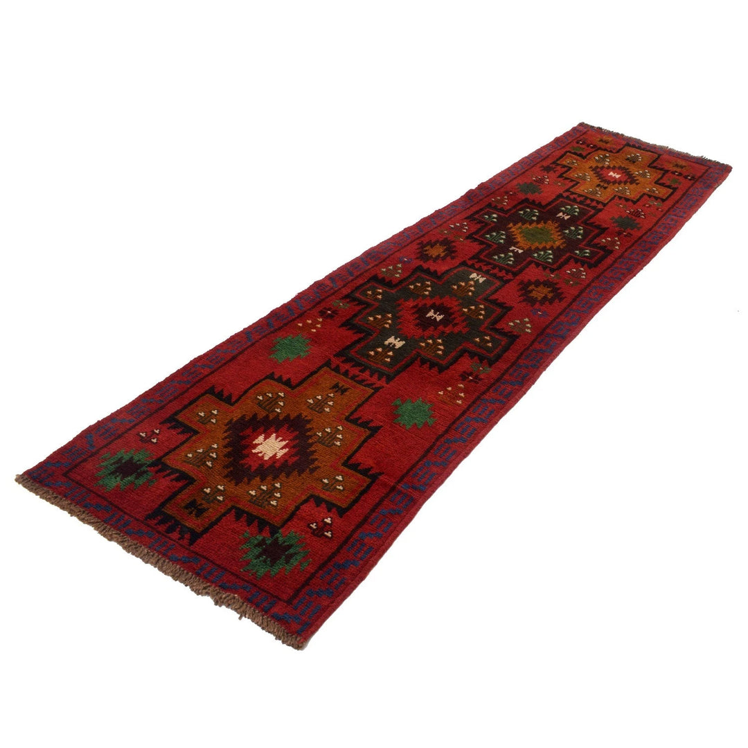 Red Afghan Baluchi Rug 2' 6" x 9' 8" Hand-Knotted | No. AL78935