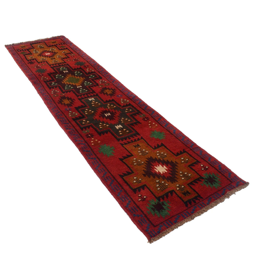 Red Afghan Baluchi Rug 2' 6" x 9' 8" Hand-Knotted | No. AL78935